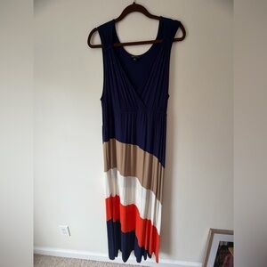 Spense Navy and Orange Colorblock Maxi Dress